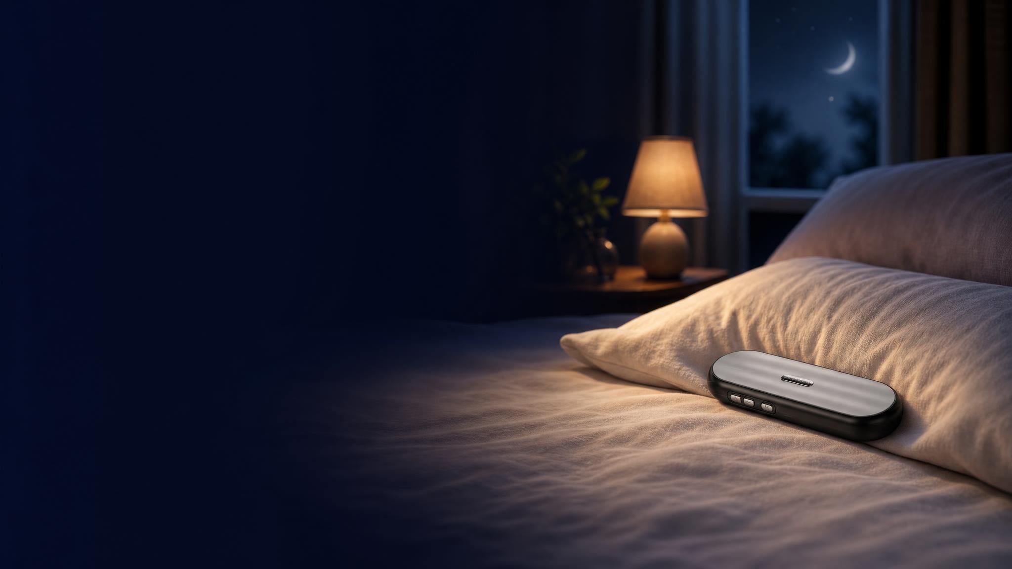 Pillow speaker on a bed at night
